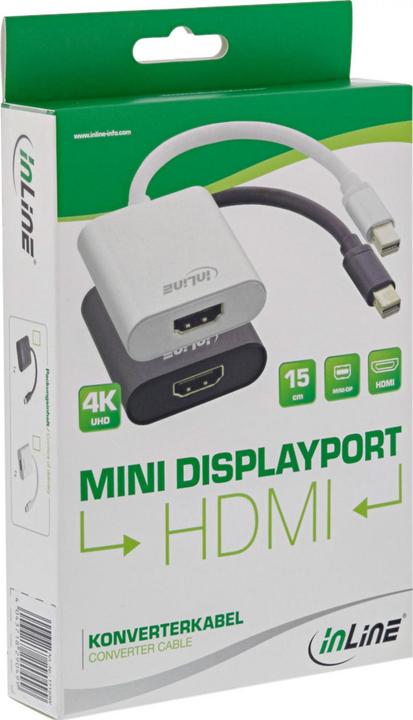 Actual product image InLine Mini DisplayPort HDMI Adapter Cable Aluminium with Audio (HDMI, Mini DP, 200 cm)