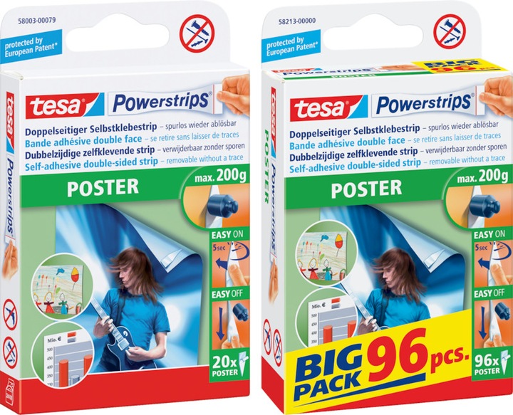Actual product image tesa Powerstrips POSTER, 200g holding power, 20x double-sided adhesive strips (0.20 kg)