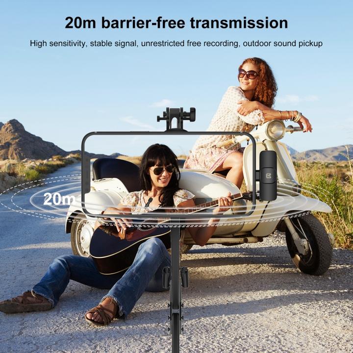 Produktbild Puluz Wireless Lavalier Noise Reduction Reverb Microphone for 8-Pin Device, Support Phone Charging (Black)