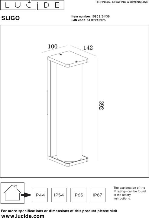 Produktbild Lucide SLIGO - Wandleuchte Aussen - 1xE27 - IP65 - Schwarz 15808/01/30 (E27, IP65)