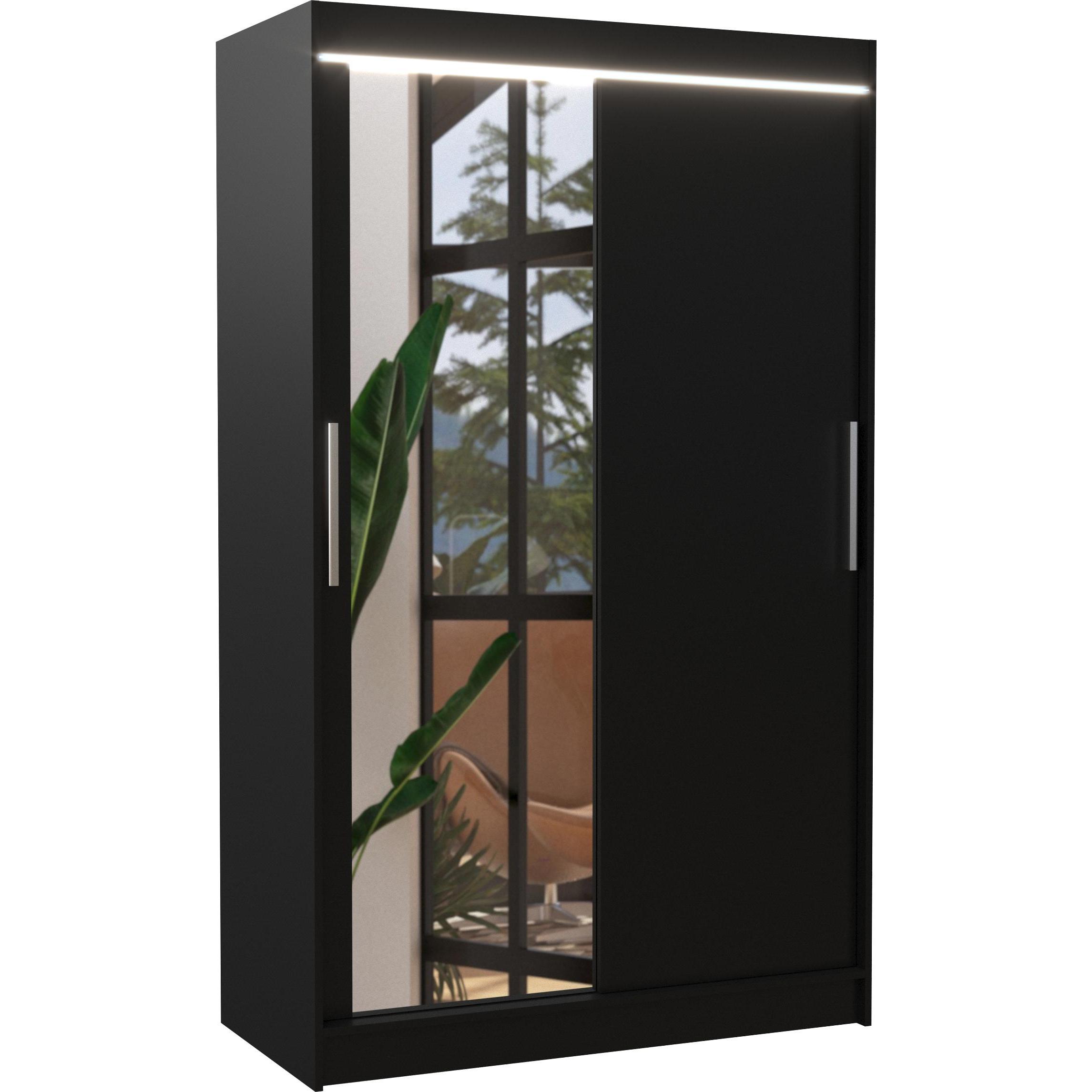 ADRK Furniture, Kleiderschrank, Verschiebbarer Kleiderschrank mit Spiegel und Beleuchtung LED BARIO 120 (120 x 58 x 200 ...