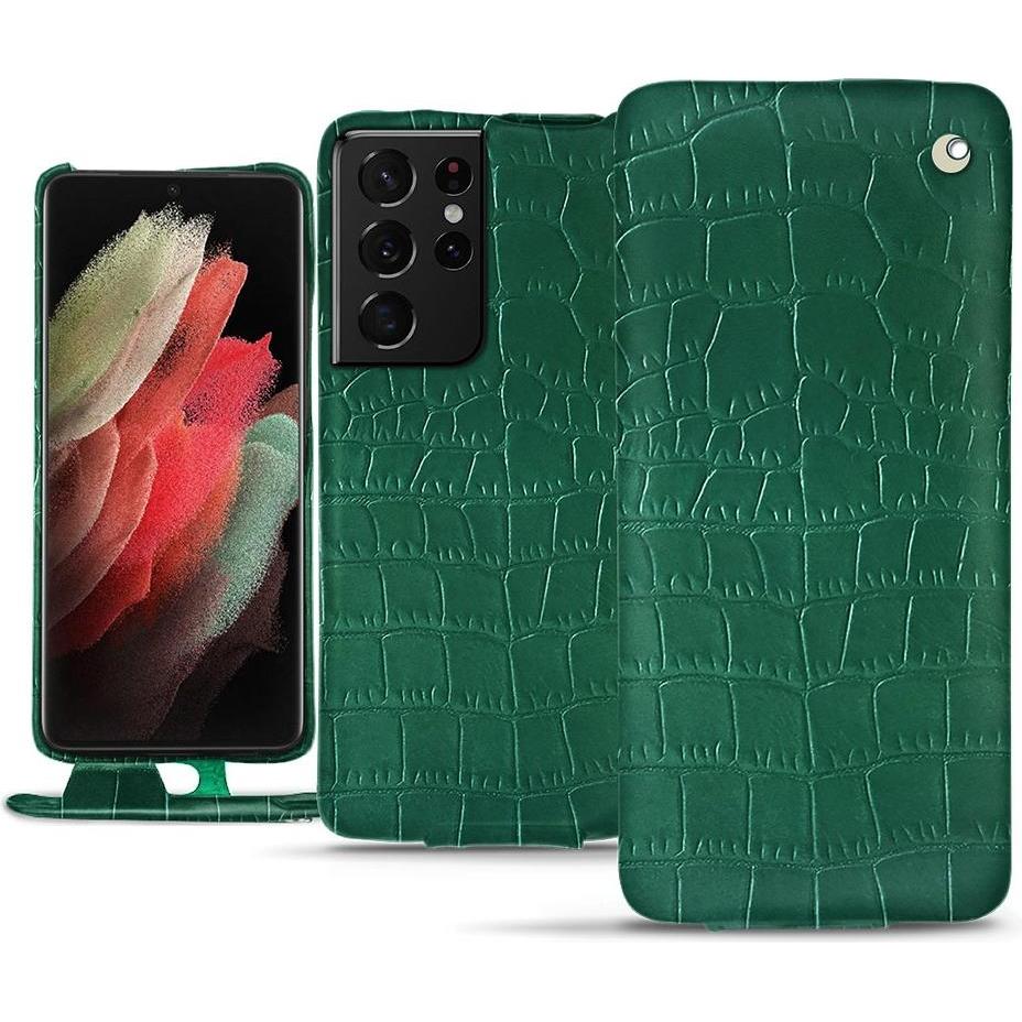 Noreve Lederschutzhülle vertikal (Samsung Galaxy S21 Ultra), Smartphone Hülle, Grün