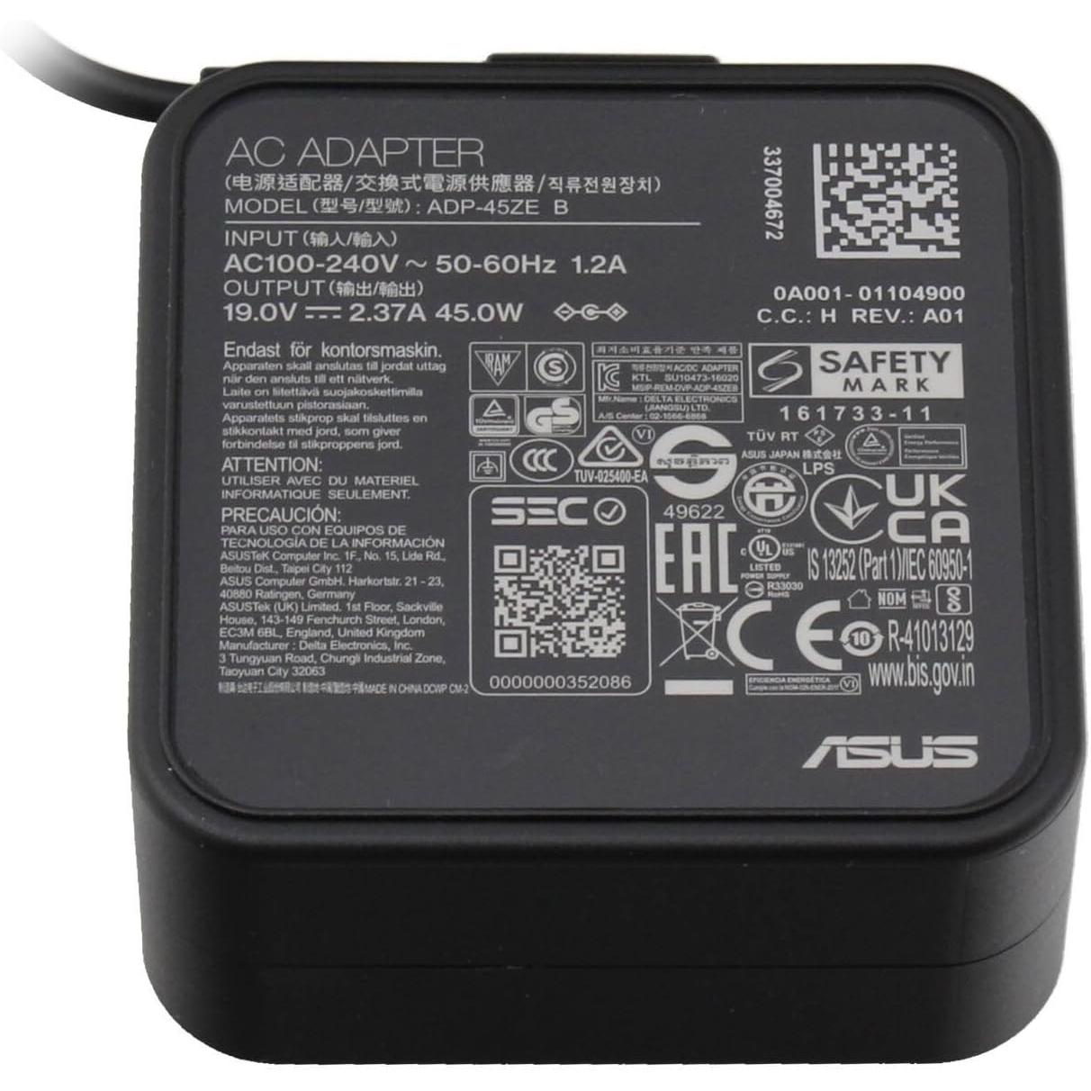 ASUS AC Adapter 19V 45W Barrel Tip includes power cable (45 W), Notebook Netzteil, Schwarz