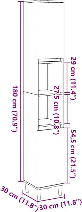 Actual product image VidaXL Badschrank Hochschrank Badezimmerschrank Badmöbel Schrank Artisan-Eiche (30 x 30 x 190 cm)