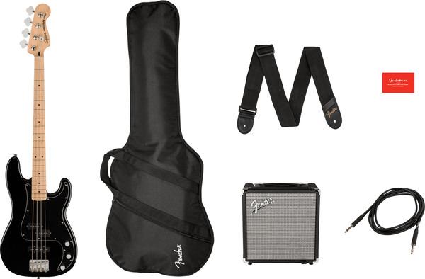 Fender Affinity Series Precision Bass PJ Pack MN Black starterset electric bass guitar (Electric bass, Maple, Poplar, Ceramic Single-Coil Jazz Bass®)