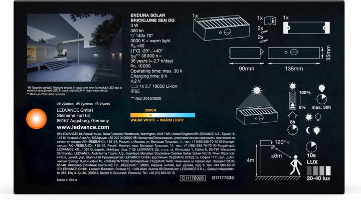 Actual product image Ledvance Endura Style Solar Bricklume Sensor Dark Grey (300 lm, IP65)