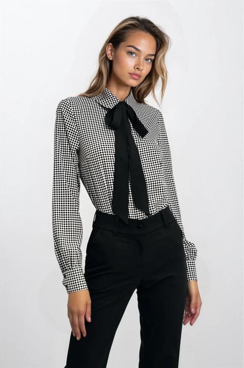 Actual product image Nife Diamond pattern tie blouse for women (42)