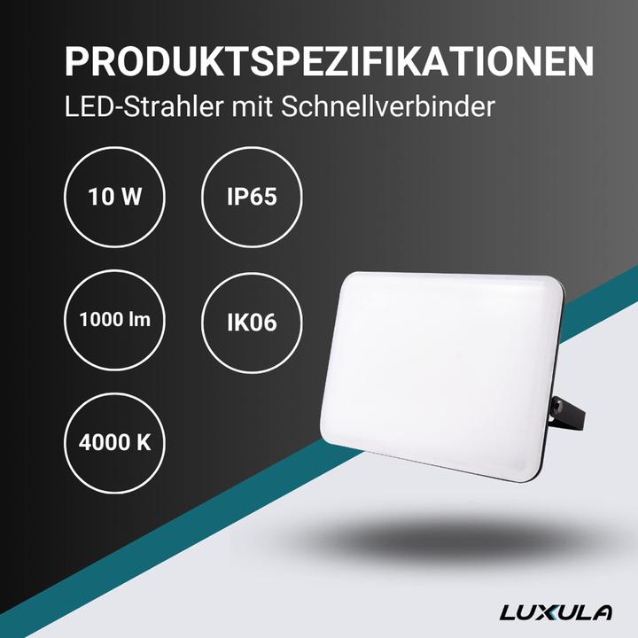 Actual product image Luxula LED floodlight with quick connector, EEK: F, 10W, 1000lm, 4000K, black (1000 lm, IP65)