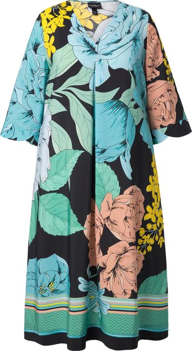 Produktbild Ulla Popken Lyocell-Midikleid, Blüten, A-Linie, V-Ausschnitt, 3/4-Arm (50, 52)
