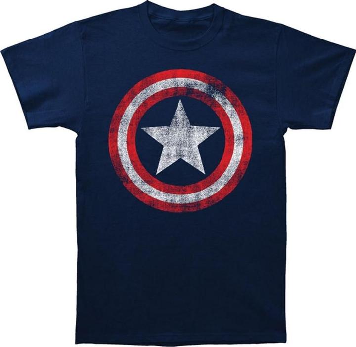 Immagine prodotto Captain America Maglietta da adulto in cotone con scudo, con effetto distressed (L)