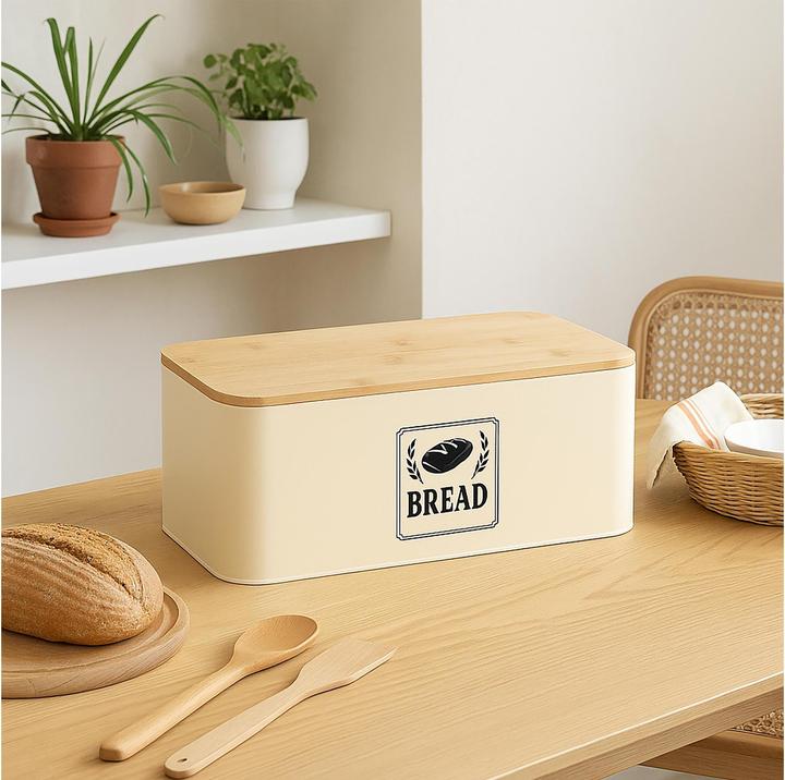 Actual product image Relaxdays Brotkasten mit Bambusdeckel Retro-Design