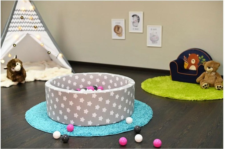 Produktbild Knorrtoys Bällebad soft - "Grey white stars" - 300 balls creme/grey/rose (ca. 6cm Durchmesser)