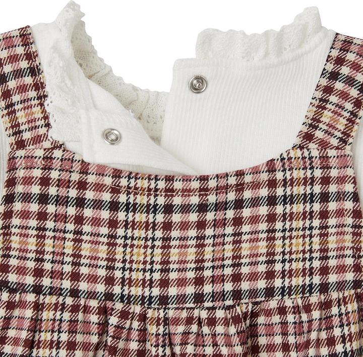 Produktbild Vertbaudet Mädchen Baby-Set: karierte Latz-Shorts, Shirt & Haarband (68)