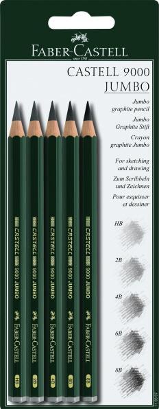Actual product image Faber-Castell Blister 5 Crayons Castell 9000 Jumbo (6B, 2B, 4B, HB, 8B, 5 x)