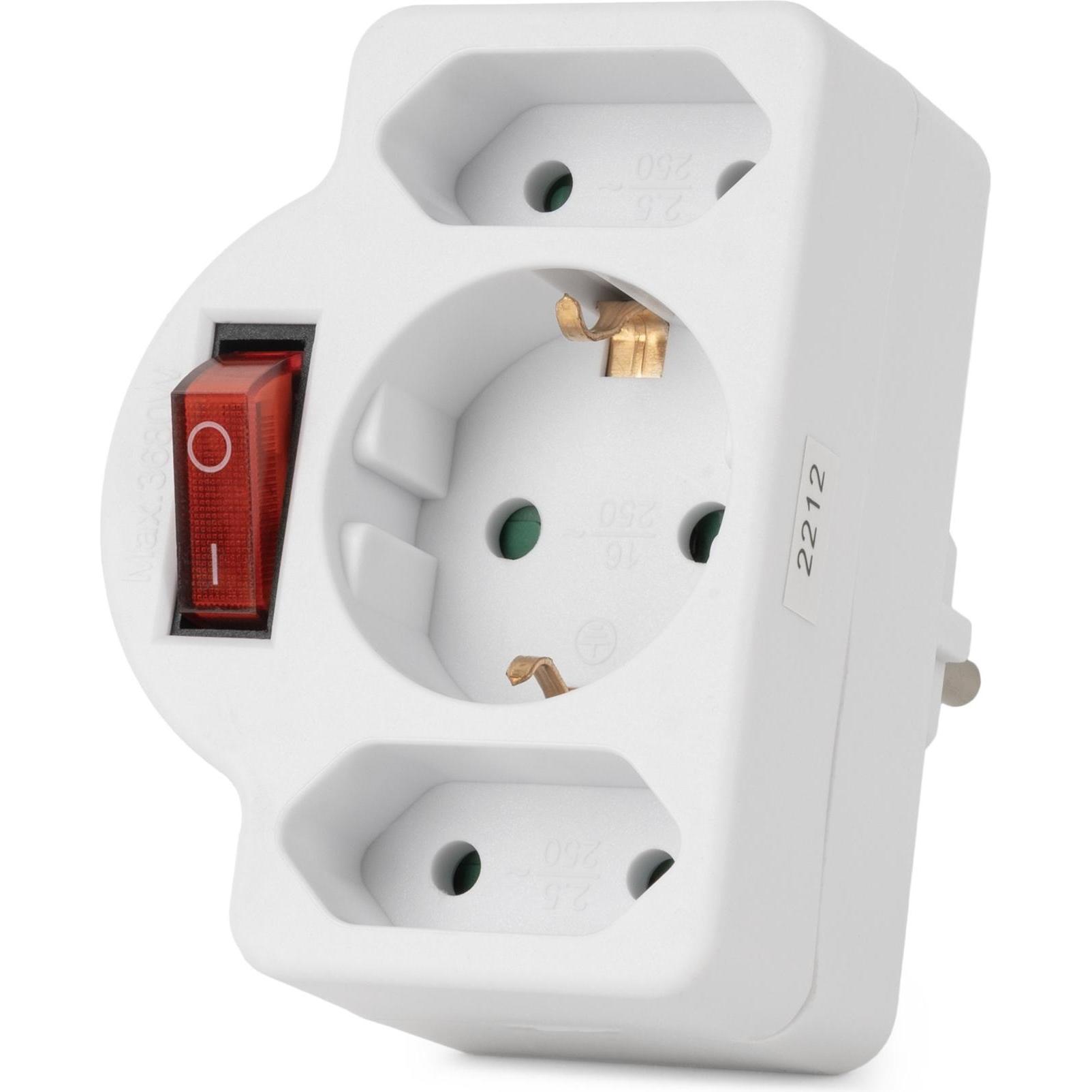 Entac, Presa multipla + Spina di derivazione, Steckdosenadapter 2x Euro 1x Schukon Schalter weiss
