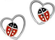 Produktbild Passion Ohrringe Aus Rhodiiertem Silber – Marienkäfer Im Herz – Rot Und Schwarz Lack (MAT BIJOU, COU BIJOU)