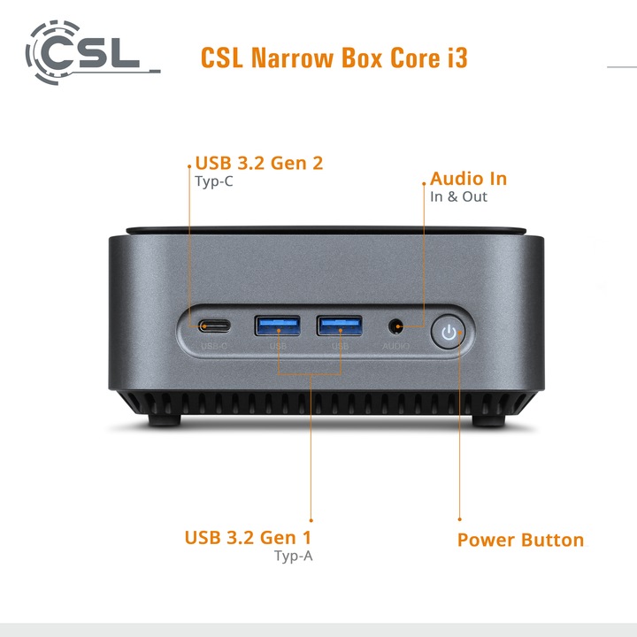 Produktbild CSL Mini-PC Narrow Box Core i3 (Intel Core i3-N305, 16 GB, 500 GB, Intel UHD Graphics)
