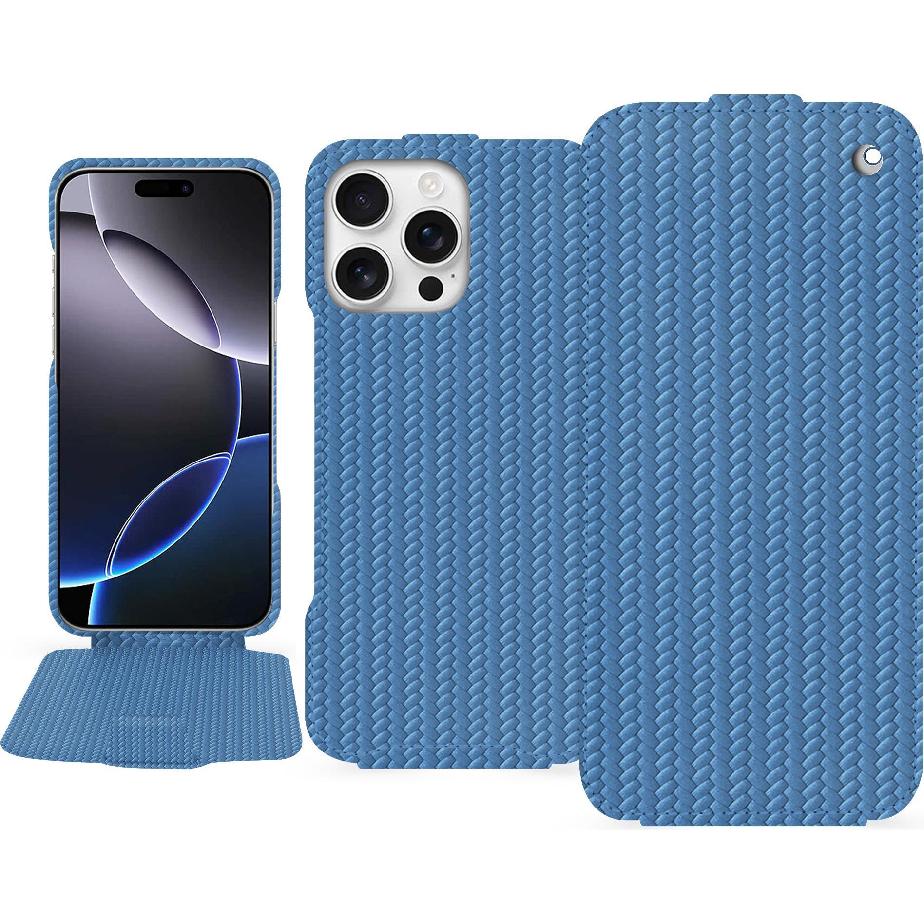 Noreve Lederschutzhülle vertikal (Apple iPhone 16 Pro Max), Smartphone Hülle, Blau
