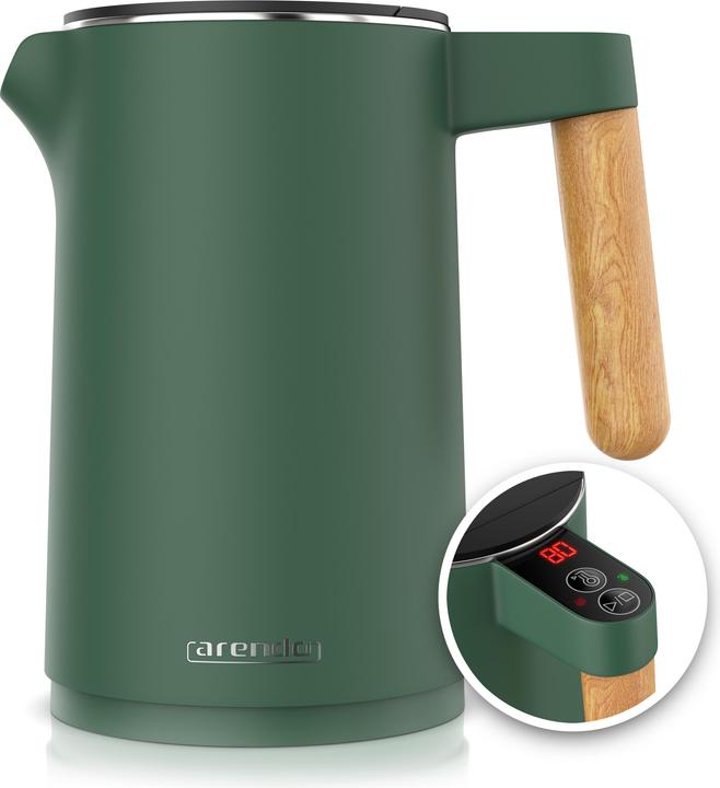 Produktbild Arendo Wasserkocher mit Temperatureinstellung 40–100 °C, Edelstahl, 1,5 L, Doppelwand, Anzeige, 2200 W (1.50 l)
