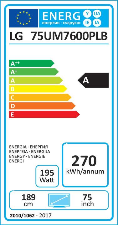 Energie-Label LG 75UM7600PLB (75", LCD, 4K, 2019)