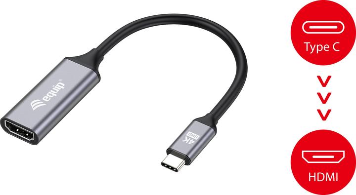 Produktbild equip Adapter USB-C -> HDMI 2.0 4K60Hz 0.15m gr (HDMI, 15 cm)