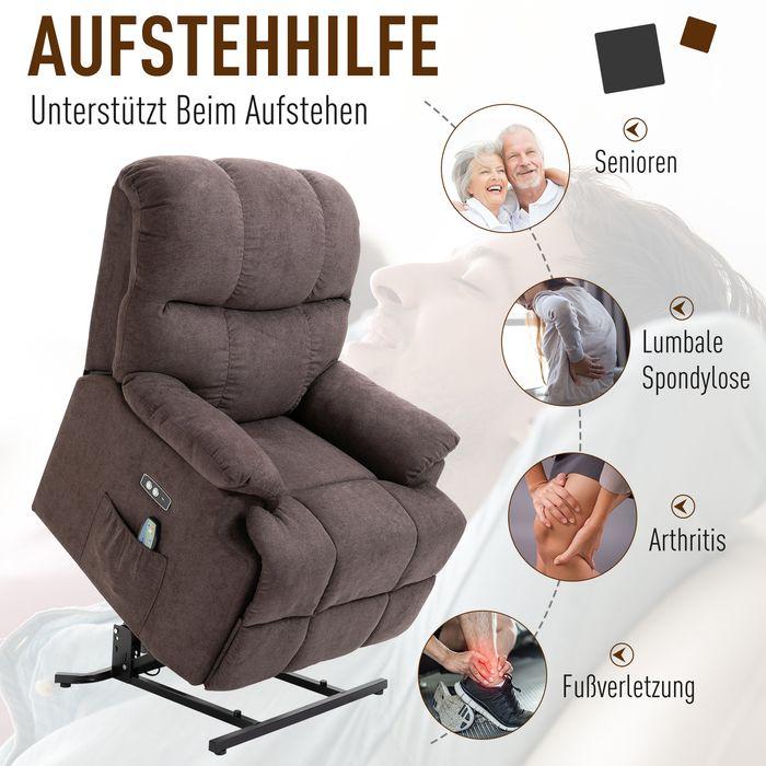 Image du produit Swisshandel24 Massagesessel mit Aufstehhilfe, Wärme, USB-Fernbedienung, Braun 83x95x105cm