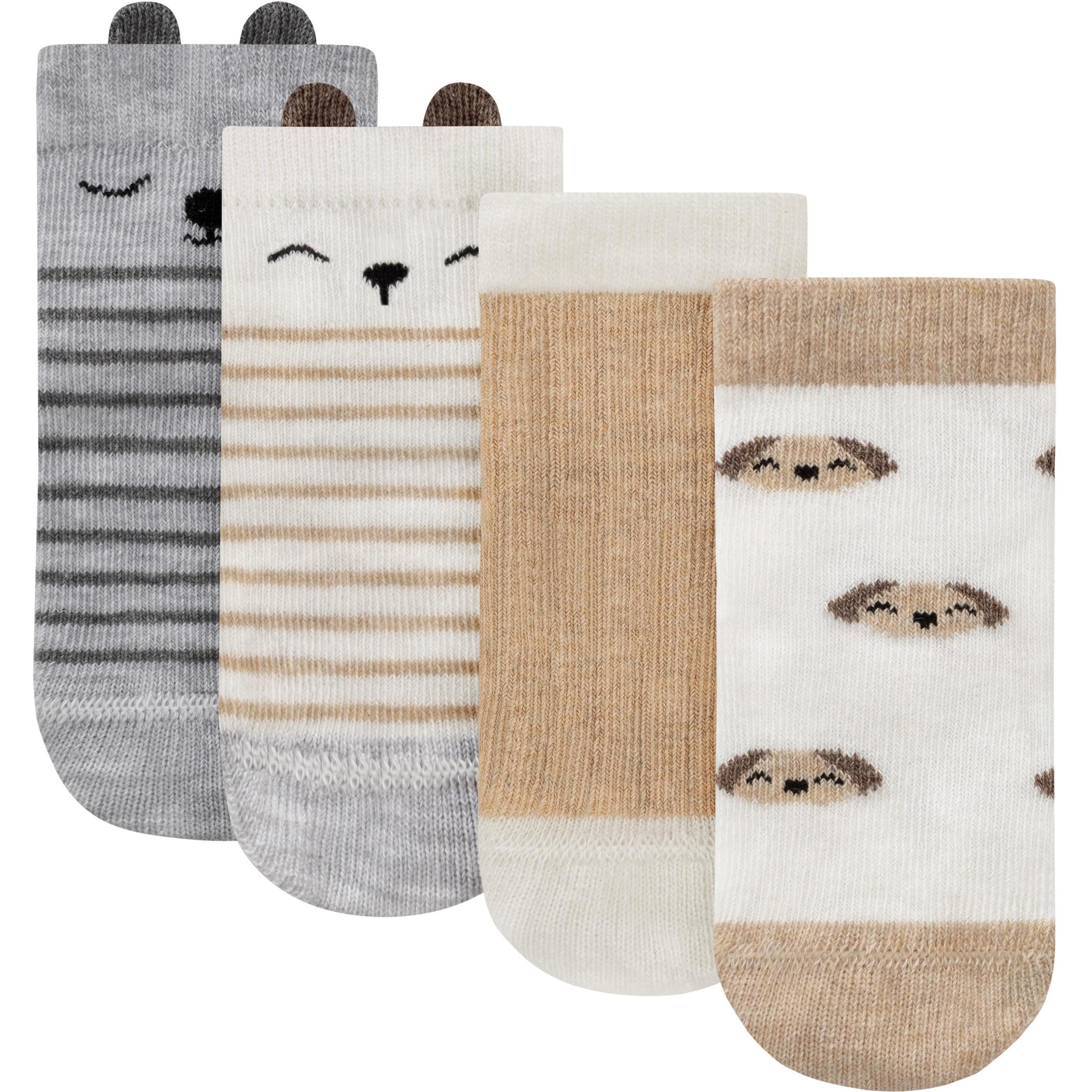 Normani, Herren, Socken, 4 Paar Kindersocken mit Ohren Design - 9569, Beige, (4er Pack, 15 - 18)