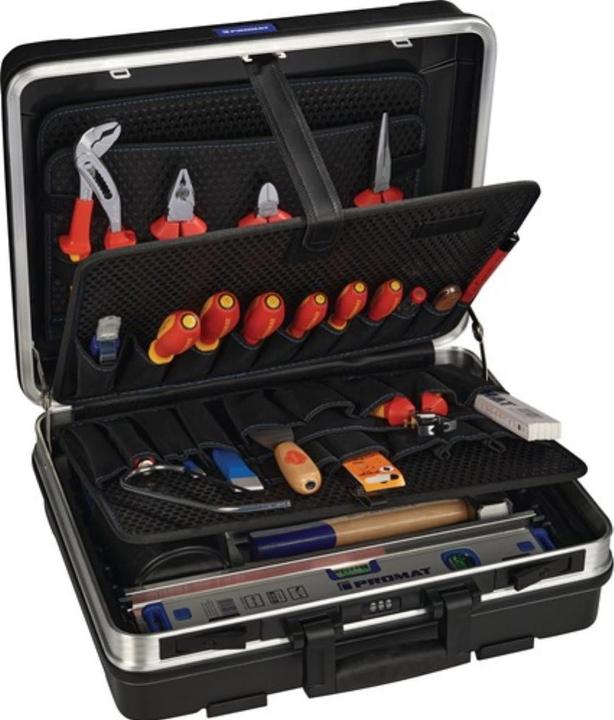 HP Autozubehör Assortiment d'outils 46 pièces dans un coffret cadre en aluminium pour électricien (46 pièces)