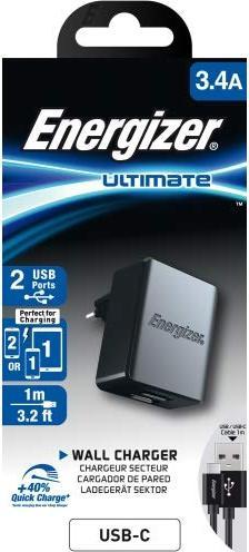 Produktbild Energizer Ultimate Wall Charger 2xUSB + USB-C Cable (1m) black (2 Ports)