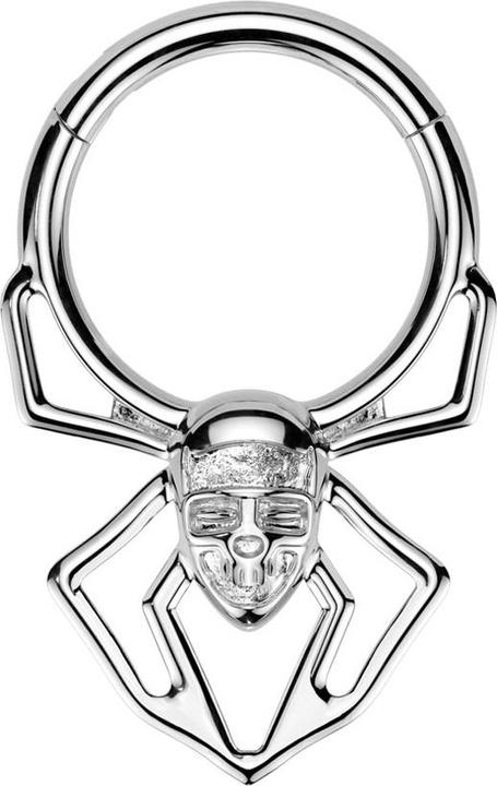 Produktbild Star Piercing Micro Segmentring klappbar silber Spinne mit Schädel Gesicht (ohne Messing, Chirurgenstahl 316L)