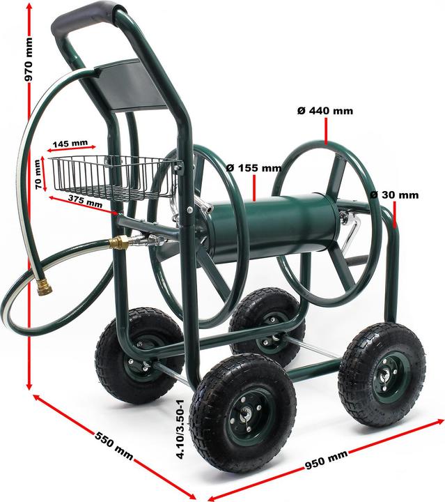 Actual product image Wiltec Hose Reel Cart with Basket Wheeled Hose Reel Holder for Outdoors Gardening (70 m)
