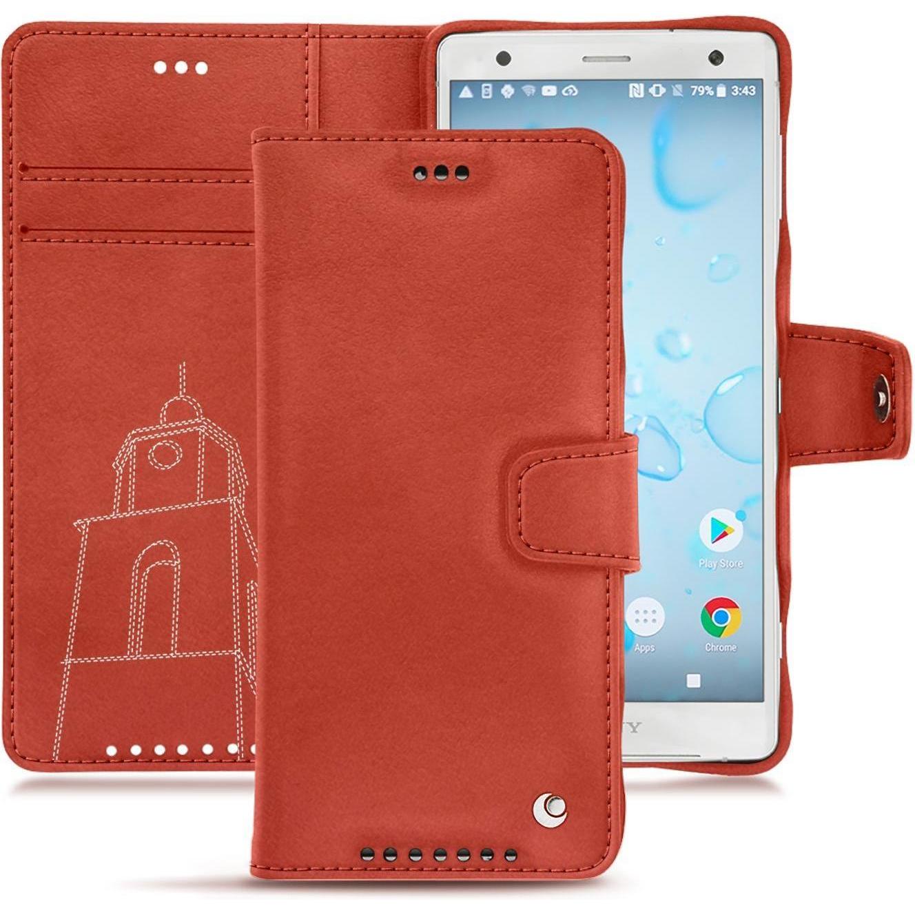 Noreve Lederschutzhülle Wallet (Sony Xperia XZ2), Smartphone Hülle, Orange