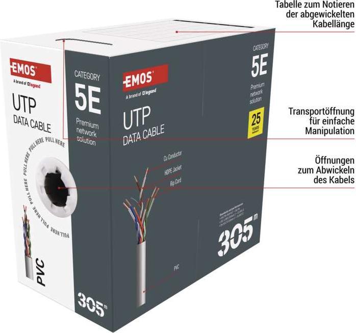 Immagine prodotto Emos Cavo dati UTP CAT 5E, 305m (CAT5e, 305 m)