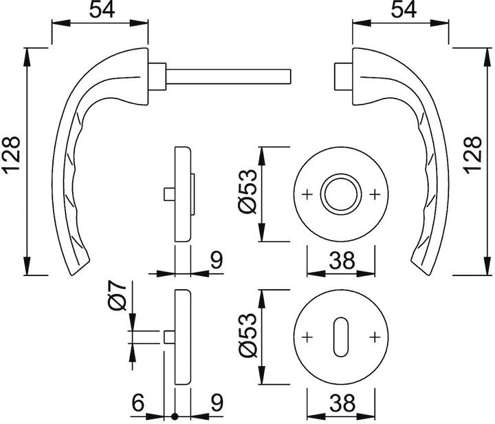 Produktbild Hoppe Rosettengarnitur Tôkyô 1710 / 42KV / 42KVS Aluminium F1 rund OB DIN links / rechts D/D (Türgriff)