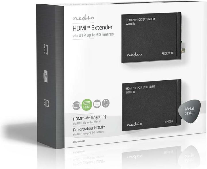 Actual product image Nedis VREP3480AT HDMI ™ Extender Over CAT6 Up to 60.0 m 4K@60Hz 18 Gbps Metal Anthracite (0.06 m)