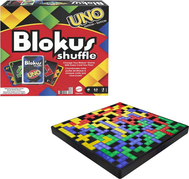 Actual product image Mattel Games Blokus Shuffle: UNO Edition (Dutch, Italian, French, Spanish, German, Russian, Portuguese, Polish)