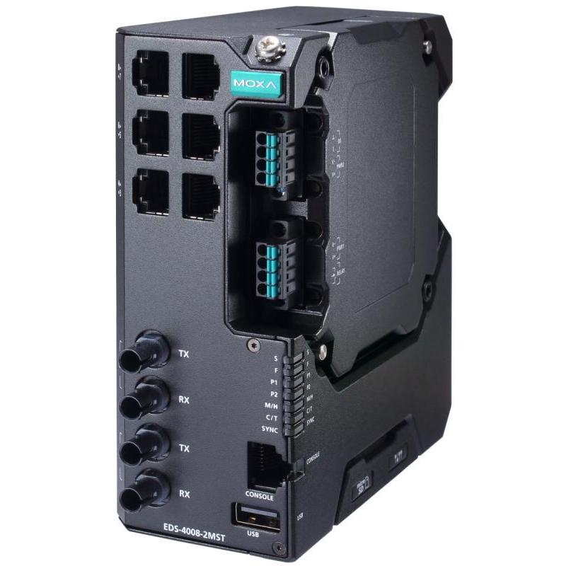 Moxa EDS-4008-2MST-HV (6 Ports), Netzwerk Switch, Grün, Schwarz