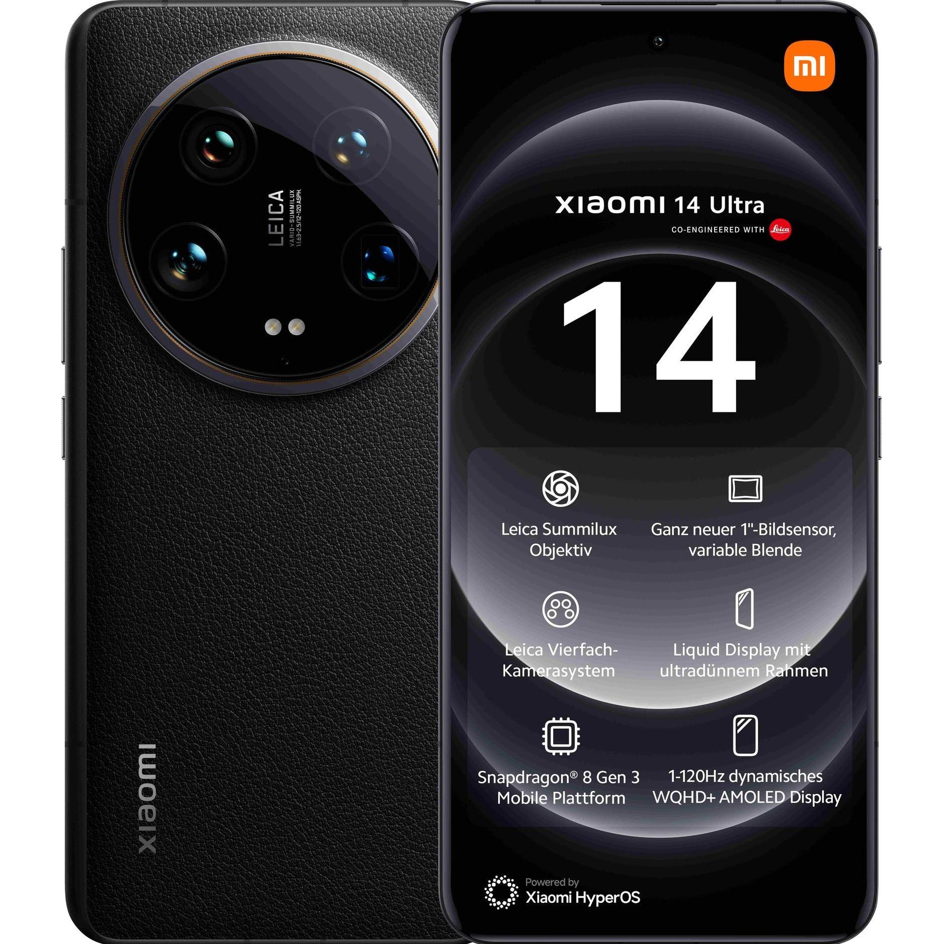 Xiaomi 14 Ultra (512 GB, Black, 6.73", Dual SIM, 50 Mpx, 5G), Smartphone, Schwarz
