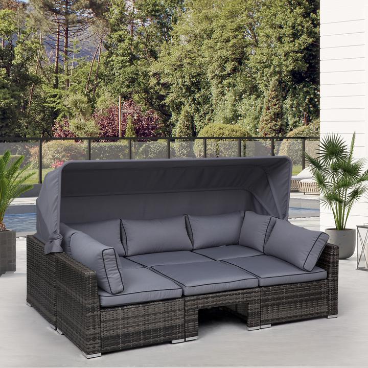 Actual product image Outsunny Polyrattan lounge set with sun canopy, cushions and side table