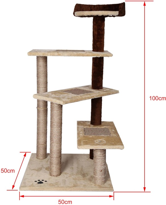 Produktbild Wiltec Kratzbaum 100cm Sisal Beige/Braun Katzenbaum Katzenkratzbaum Kletterbaum (100 cm, Braun, Beige)