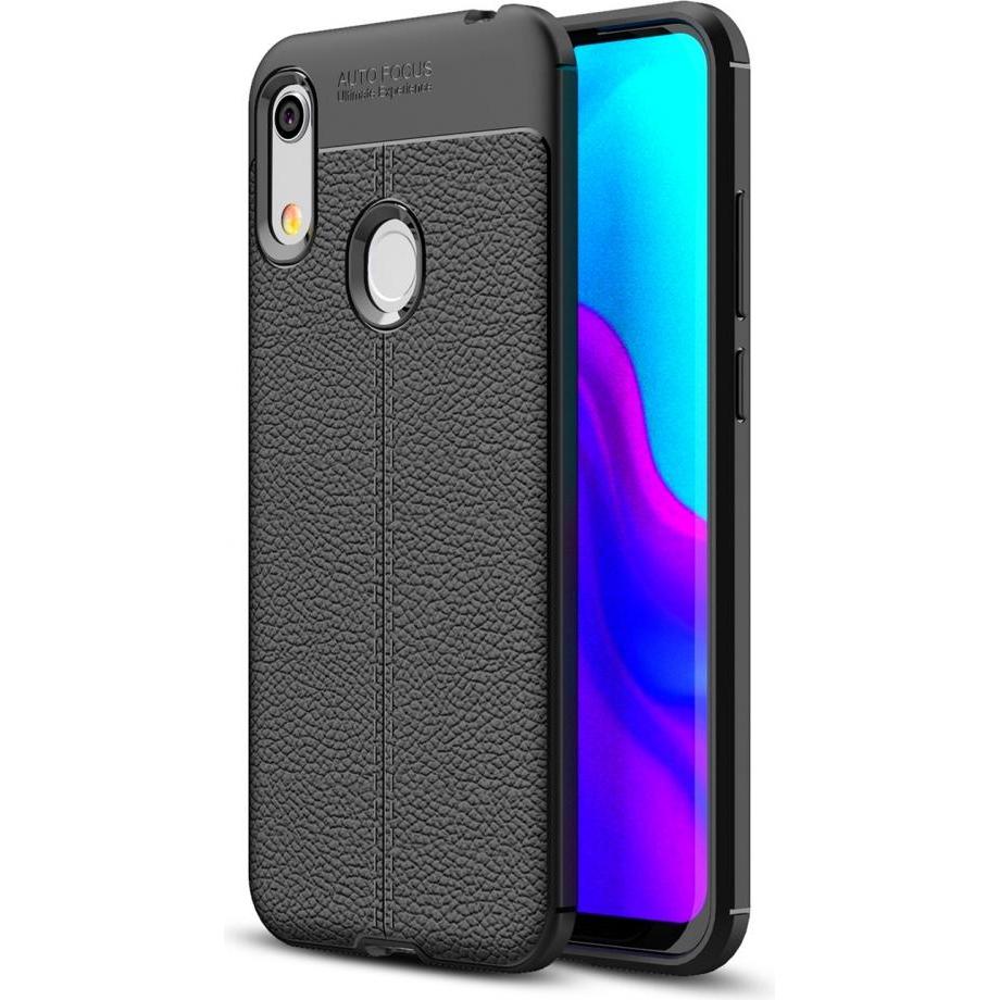 Screenguard Honor 8A Hülle Leather Design TPU Cover (Honor 8A), Smartphone Hülle, Schwarz