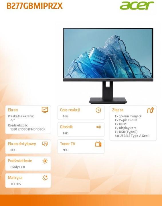 Produktbild Acer Vero B277Gbmiprzx (1920 x 1080 Pixel, 27")