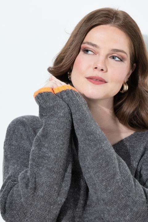 Immagine prodotto Ulla Popken Maglione con orli colorati, scollo a V e maniche lunghe (54)