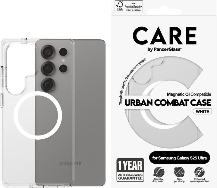 Produktbild PanzerGlass CARE by ® Flagship Case Transparent Urban Combat m. Weiss Qi Compatible Samsung Galaxy S (Samsung Galaxy S25 Ultra)