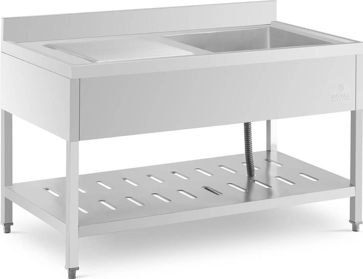 Royal Catering Spültisch Spülbecken Edelstahlspüle Gastrospüle mit Regal 140 x 70 cm