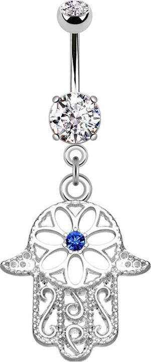 Immagine prodotto Star Piercing Banana in argento con ciondolo Hamsa ornato di cristalli blu (Ottone, Acciaio chirurgico 316L)