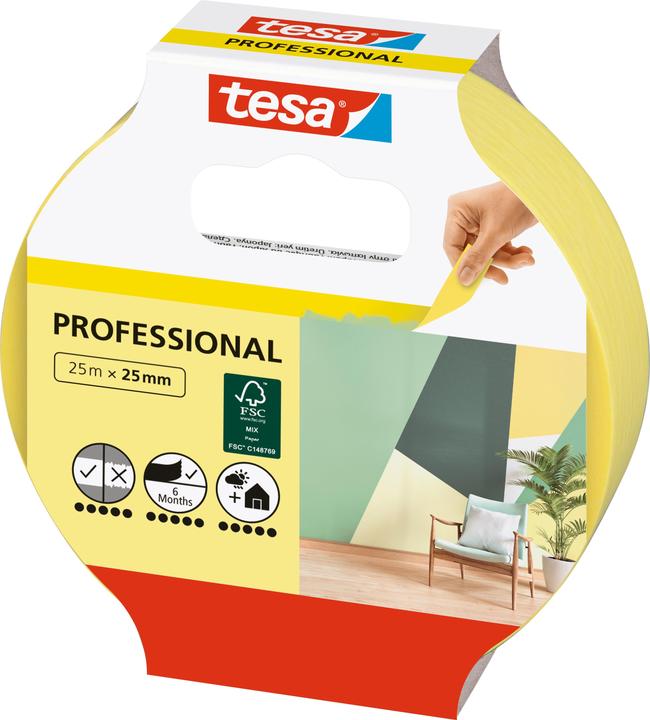 Produktbild tesa Malerkrepp PROFESSIONAL, Malerband für besonders präzises Abkleben (25 mm)