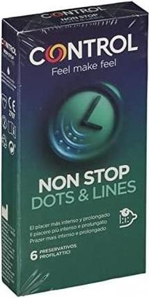 Control Non Stop (Dots & Lines)» 6 gerippt/genoppte Kondome für längere Liebe (6 Stk.)