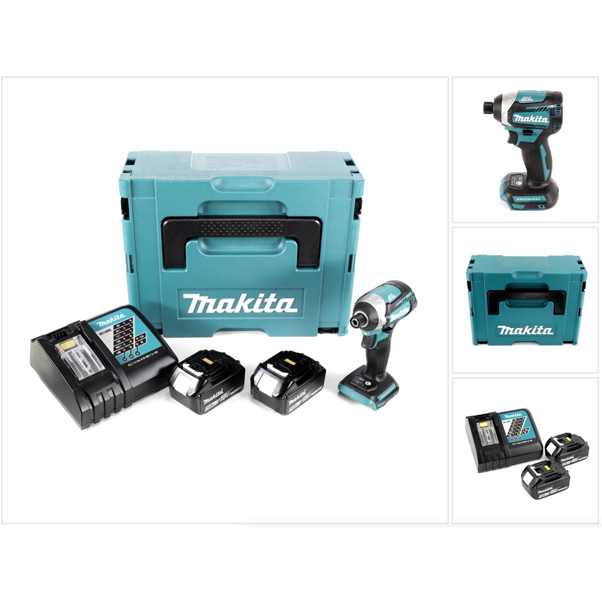 Makita, Bohrmaschine + Akkuschrauber, DTD 154 RFJ Akku Schlagschrauber 18V 1/4" 175Nm Brushless + 2x Akku 3,0Ah + Ladege...