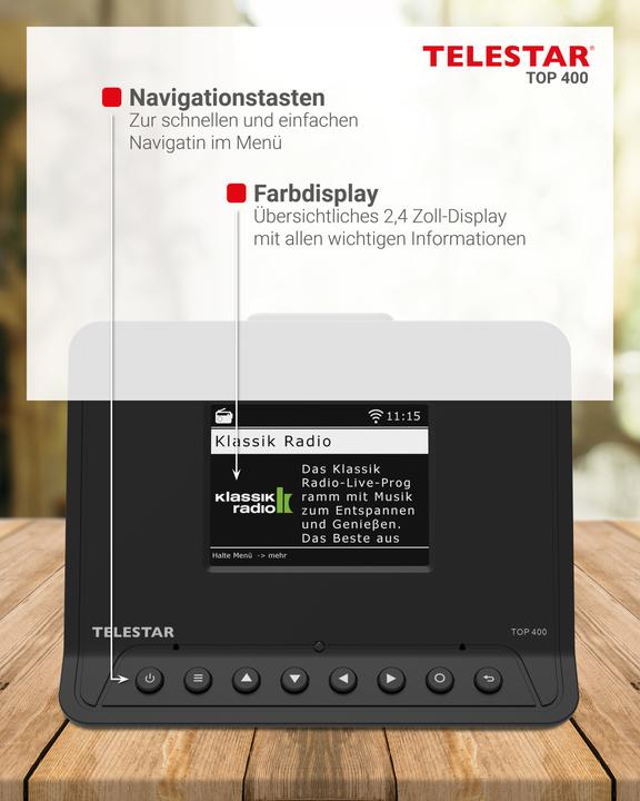 Immagine prodotto Telestar TOP 400 DAB+ Internetradio-Adapter schwarz (Web radio, DAB, FM, KW, Bluetooth, WiFi)